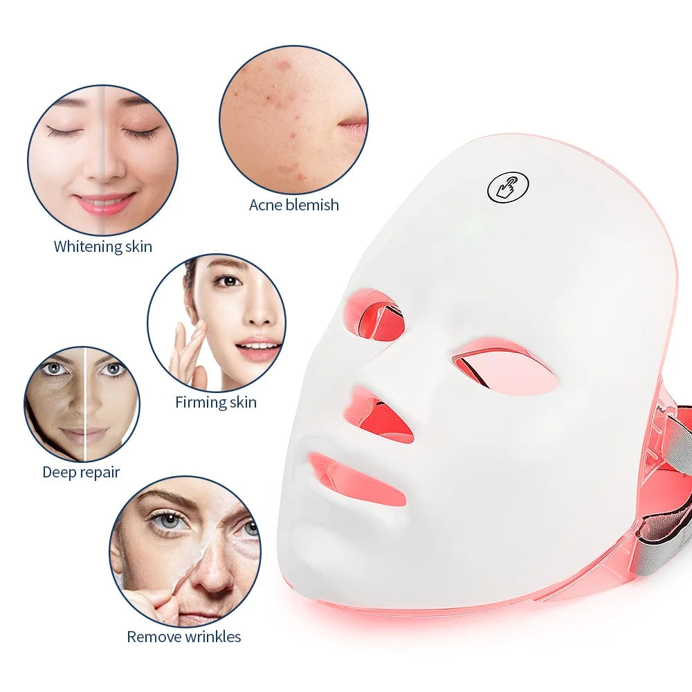 Wireless 7 Color LED Light Therapy Facial & Neck Rejuvenation Mask.