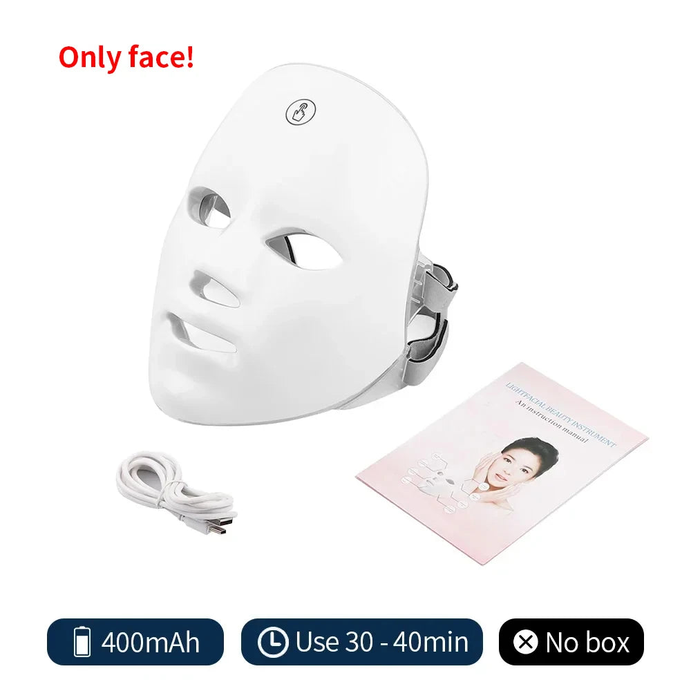 Wireless 7 Color LED Light Therapy Facial & Neck Rejuvenation Mask.