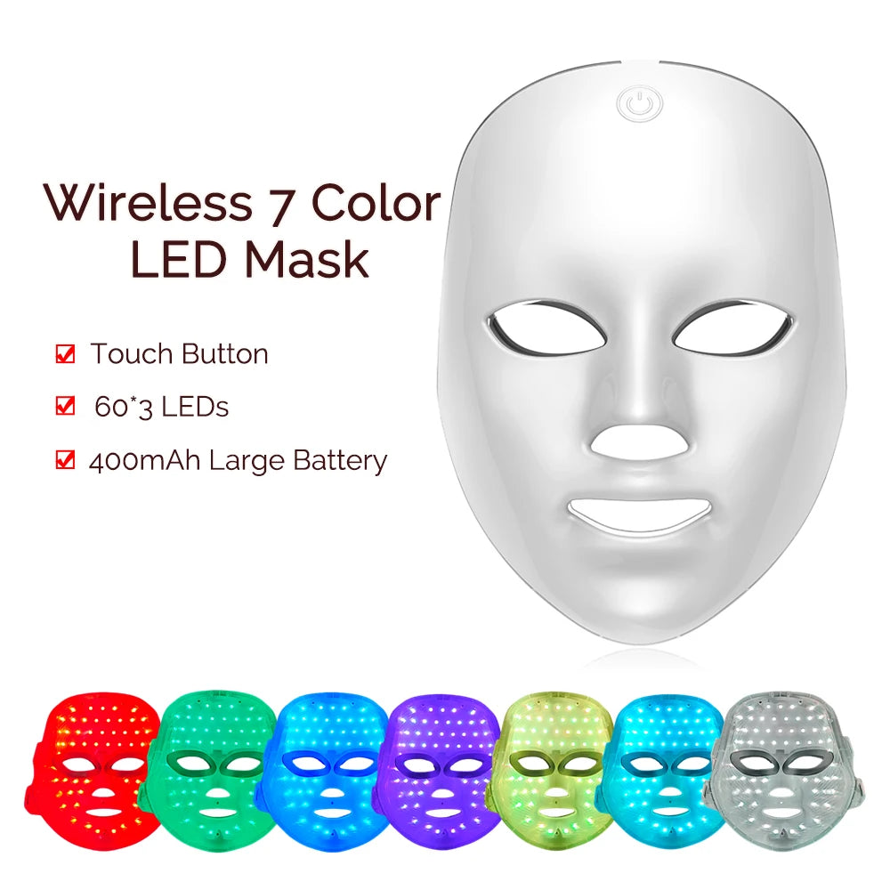 Wireless 7 Color LED Light Therapy Facial & Neck Rejuvenation Mask.