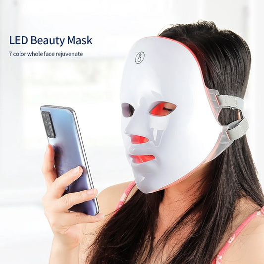 Wireless 7 Color LED Light Therapy Facial & Neck Rejuvenation Mask.